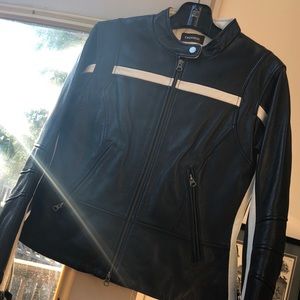 Danier black and white leather jacket XS